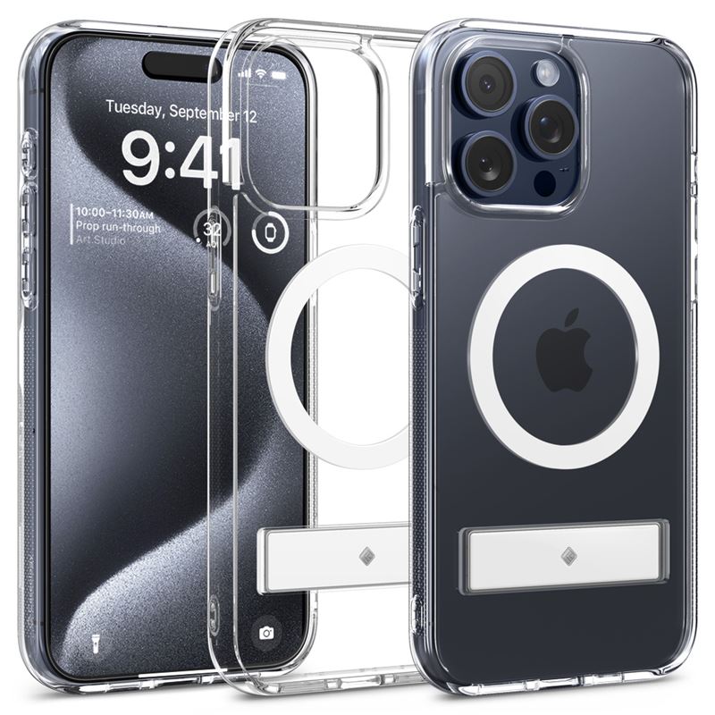 Husa telefon, Spigen, Policarbonat, Caseology Capella Mag Kickstand, iPhone 15 Pro Max, Transparenta, Compatibila MagSafe